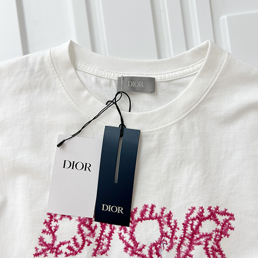 ディオールコピー ビーチコレクションコーラルレッドプリント半袖Tシャツ