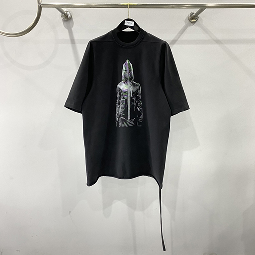 リックオウエンス  ウォッシュロールボーダー肖像ゆったり5分半袖Tシャツ