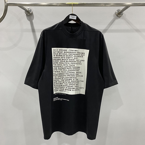 リックオウエンス アルファベットプリントオーバーサイズルーズフィット5分半袖コットンベースTシャツ