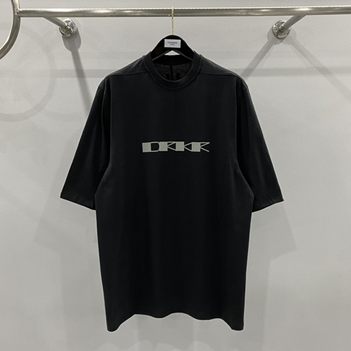 リックオウエンス 大きな文字プリントオーバーサイズルーズフィット5分半袖純綿ベーシックTシャツ
