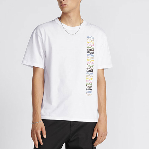 ディオールコピー  新しい虹のアルファベットの落書きプリント半袖Tシャツ