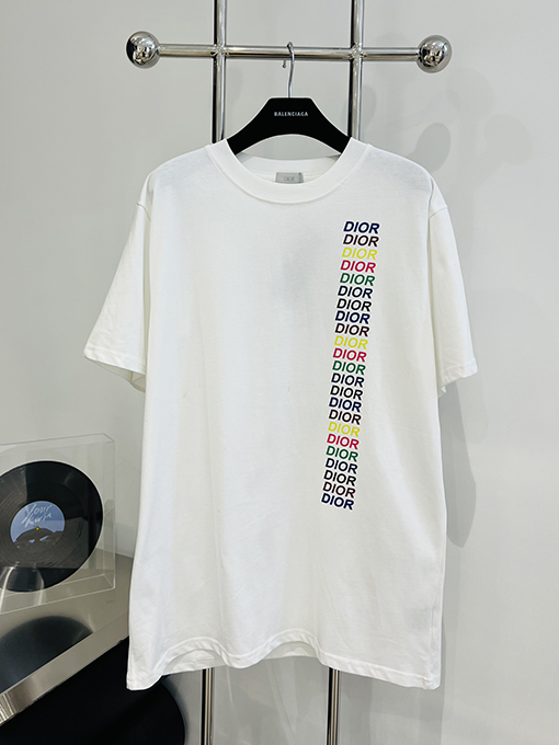 ディオールコピー  新しい虹のアルファベットの落書きプリント半袖Tシャツ