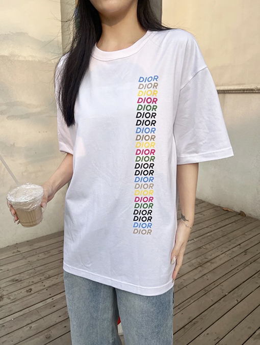 ディオールコピー  新しい虹のアルファベットの落書きプリント半袖Tシャツ