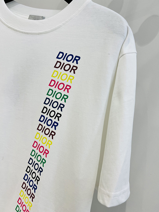 ディオールコピー  新しい虹のアルファベットの落書きプリント半袖Tシャツ