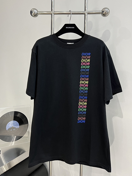 ディオールコピー  新しい虹のアルファベットの落書きプリント半袖Tシャツ