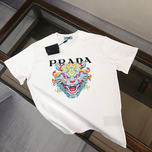 プラダコピー メンズクルーネック半袖カップルTシャツ