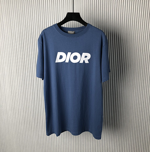 ディオールコピー  新しいブルーコットン平織りニット半袖Tシャツ