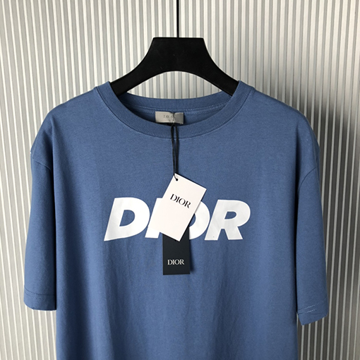 ディオールコピー  新しいブルーコットン平織りニット半袖Tシャツ