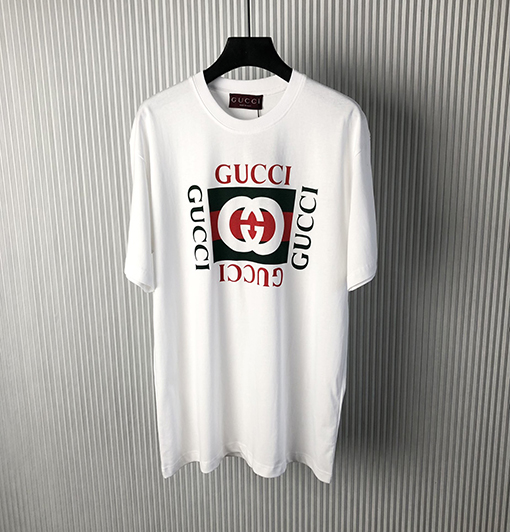 グッチスーパーコピー  新しい装飾Gucプリントニットコットン半袖Tシャツ