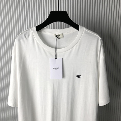 セリーヌコピー 新しいロゴ小さな刺繍ラウンドネック半袖Tシャツ