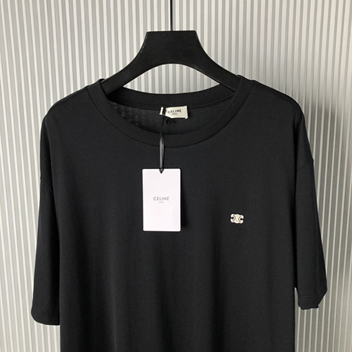 セリーヌコピー 新しいロゴ小さな刺繍ラウンドネック半袖Tシャツ