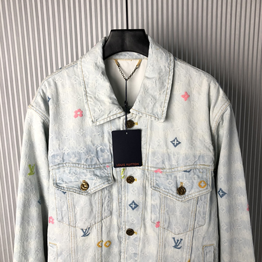 ルイヴィトン 新作カラフル刺繍セット・デニムジャケットコート
