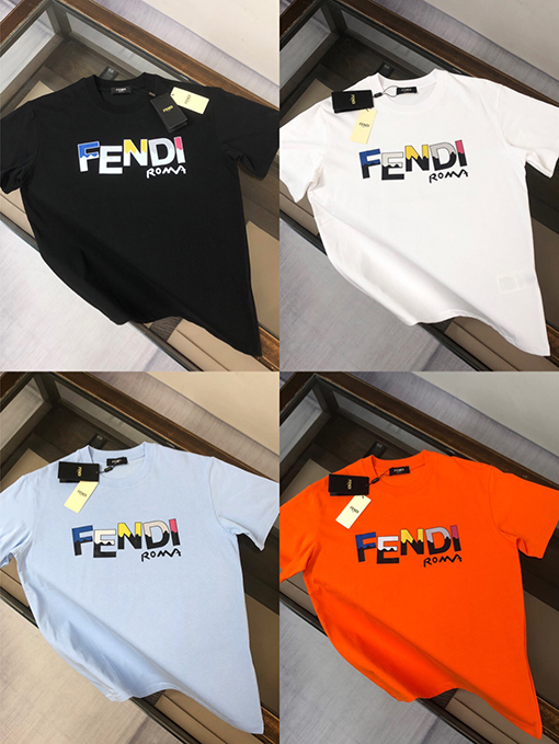 フェンディ カジュアルカジュアルラウンドネック半袖Tシャツ