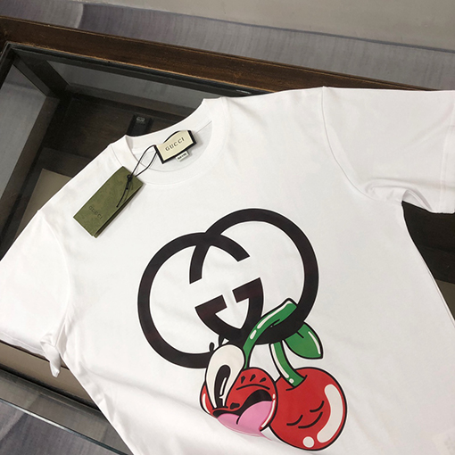グッチ 新しいカップルのコットンラウンドネック半袖Tシャツ
