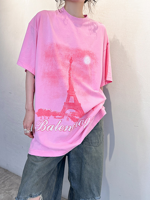 バレンシアガ 新しい鉄塔半袖Tシャツ