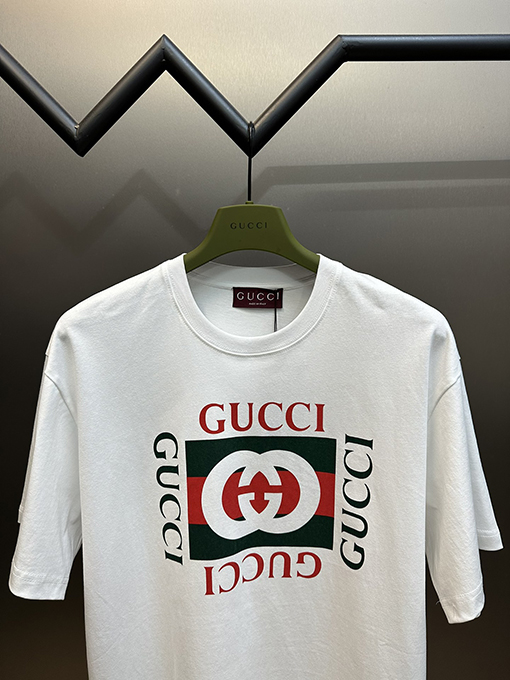 グッチ  新しいチェック柄の空のGプリント半袖Tシャツ