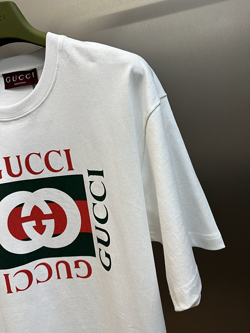 グッチ  新しいチェック柄の空のGプリント半袖Tシャツ