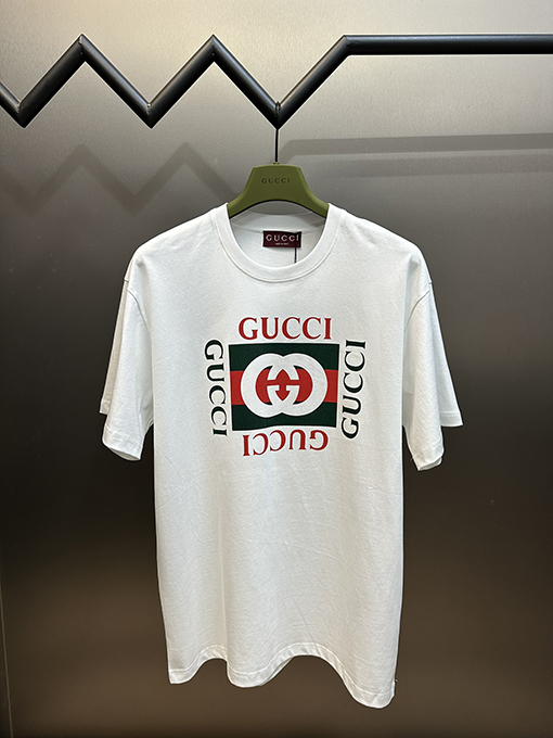 グッチ  新しいチェック柄の空のGプリント半袖Tシャツ