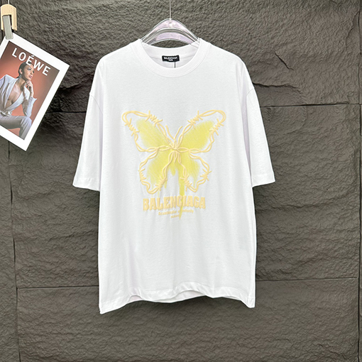 バレンシアガ 新しい発泡蝶アルファベットカップル半袖Tシャツ