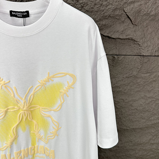 バレンシアガ 新しい発泡蝶アルファベットカップル半袖Tシャツ