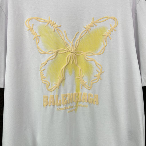 バレンシアガ 新しい発泡蝶アルファベットカップル半袖Tシャツ