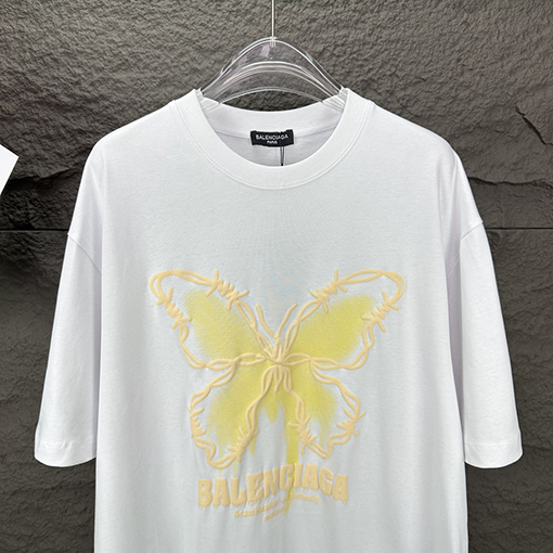 バレンシアガ 新しい発泡蝶アルファベットカップル半袖Tシャツ
