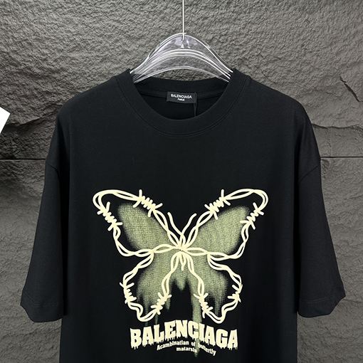 バレンシアガ 新しい発泡蝶アルファベットカップル半袖Tシャツ