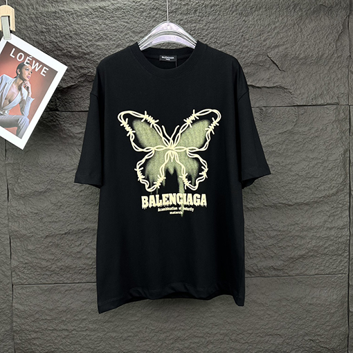 バレンシアガ 新しい発泡蝶アルファベットカップル半袖Tシャツ