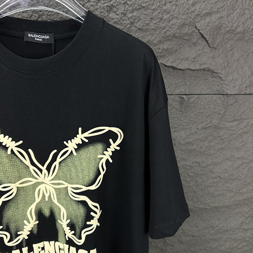 バレンシアガ 新しい発泡蝶アルファベットカップル半袖Tシャツ