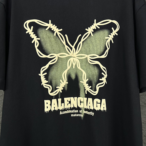バレンシアガ 新しい発泡蝶アルファベットカップル半袖Tシャツ