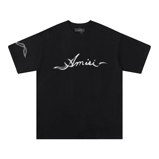 アミリ 新しいロゴ喫煙アルファベット半袖クルーネックTシャツ
