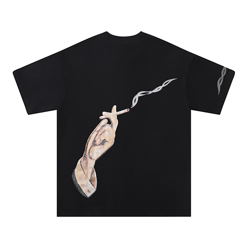アミリ 新しいロゴ喫煙アルファベット半袖クルーネックTシャツ