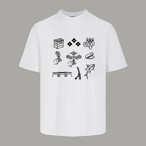 ルイヴィトンコピー プリントラウンドネック半袖Tシャツ