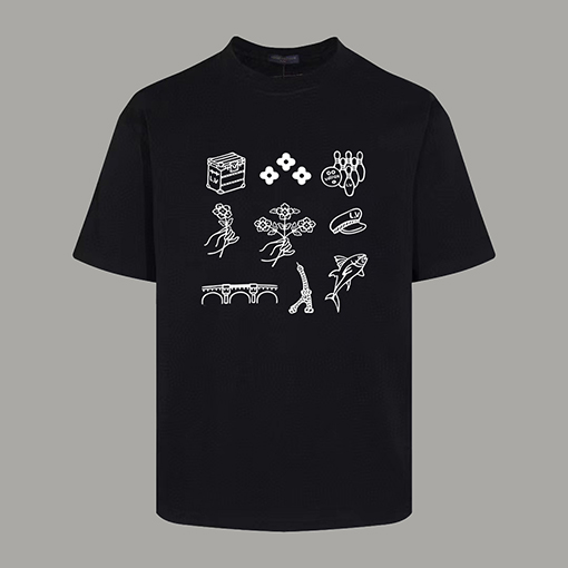 ルイヴィトンコピー プリントラウンドネック半袖Tシャツ