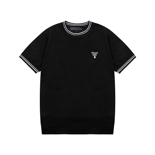 プラダコピー 小文字編み三角マークニットクルーネック半袖Tシャツ