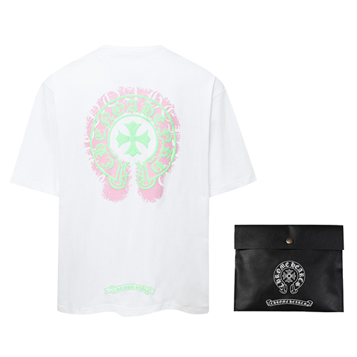 クロムハーツ  ダブルガーゼコットン馬蹄形サンスクリットプリント半袖Tシャツ