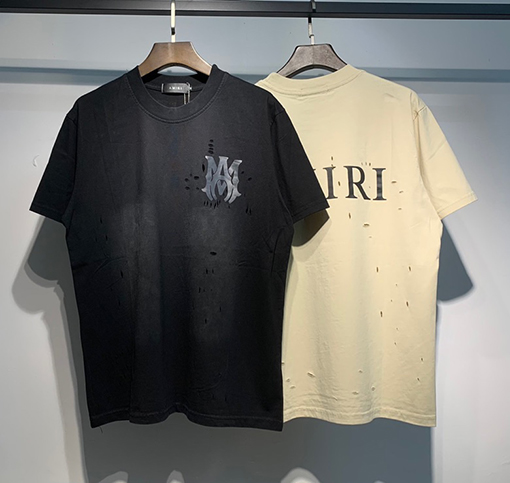 アミリ ウォッシュタイダイヴィンテージ加工ダメージショートスリーブTシャツ