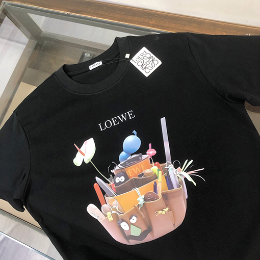 ロエベコピー ラウンドネックカップルファッション半袖Tシャツ