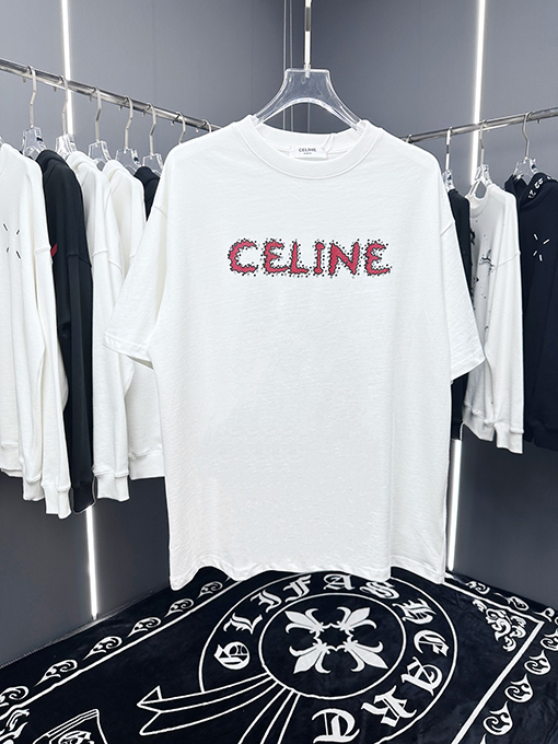 セリーヌ 半袖Tシャツスーパーコピー CELINE レッドロゴプリント シンプル