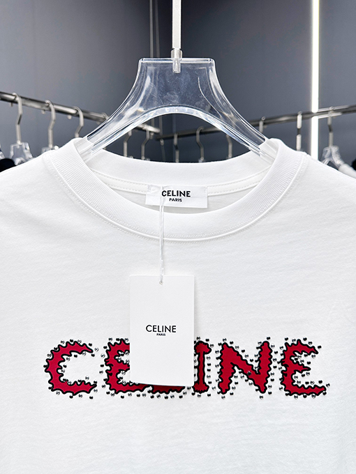 セリーヌ 半袖Tシャツスーパーコピー CELINE レッドロゴプリント シンプル