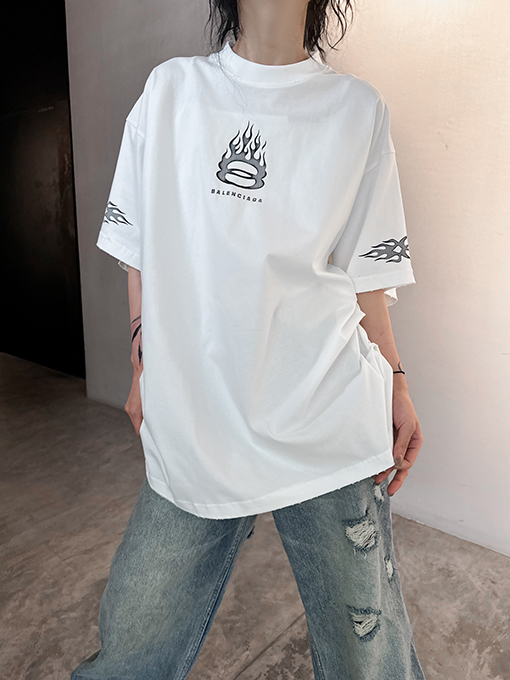 バレンシアガコピー  ダブルリング炎半袖新しいTシャツ