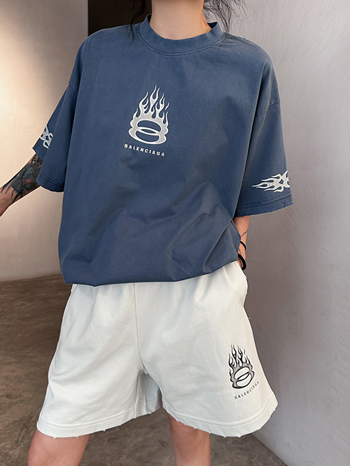 バレンシアガコピー  ダブルリング炎半袖新しいTシャツ