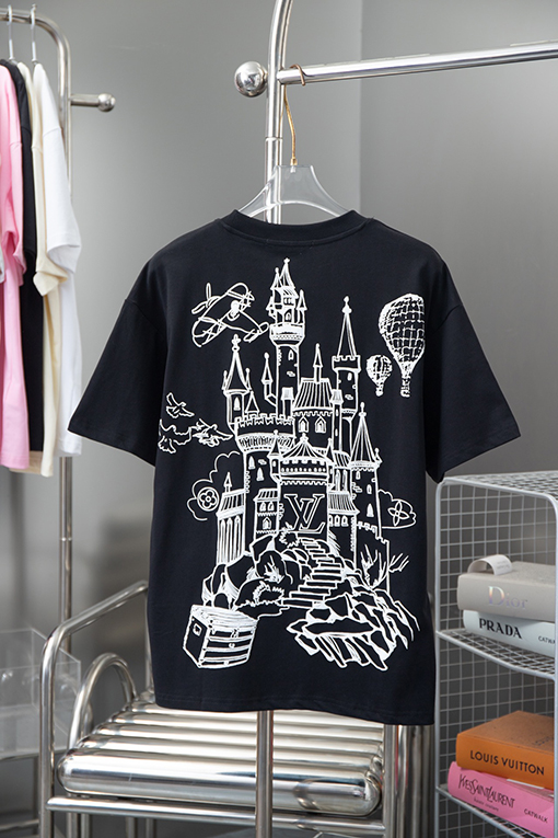 ルイヴィトン 新しいアルファベットロゴ立体歯ブラシ刺繍半袖Tシャツ