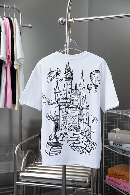 ルイヴィトン 新しいアルファベットロゴ立体歯ブラシ刺繍半袖Tシャツ