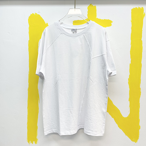 ロエベ 幾何学的なラインデザインルーズラウンドネック半袖Tシャツ