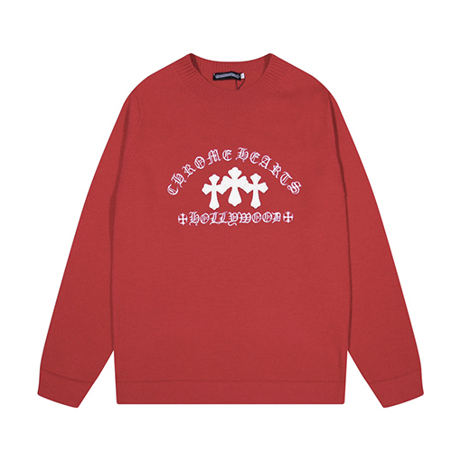 クロムハーツ  クロスレザーハードウェア刺繍クルーネックセーター