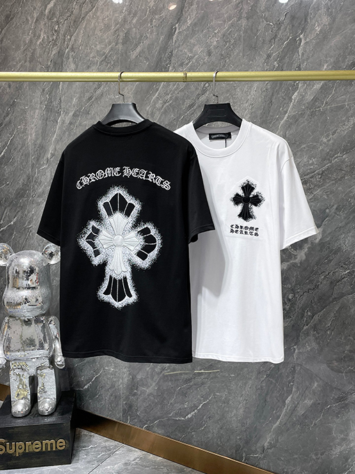 クロムハーツ刺繍サンスクリット 十字架ドローイング半袖Tシャツ