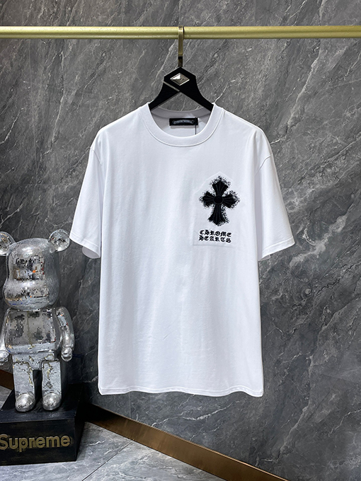 クロムハーツ刺繍サンスクリット 十字架ドローイング半袖Tシャツ