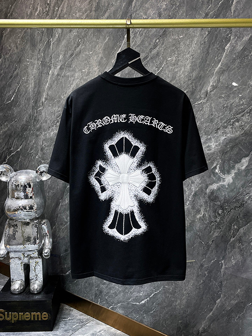 クロムハーツ刺繍サンスクリット 十字架ドローイング半袖Tシャツ
