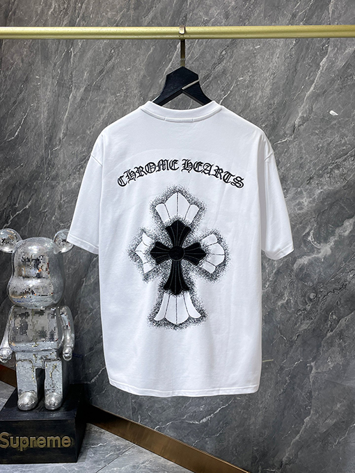 クロムハーツ刺繍サンスクリット 十字架ドローイング半袖Tシャツ